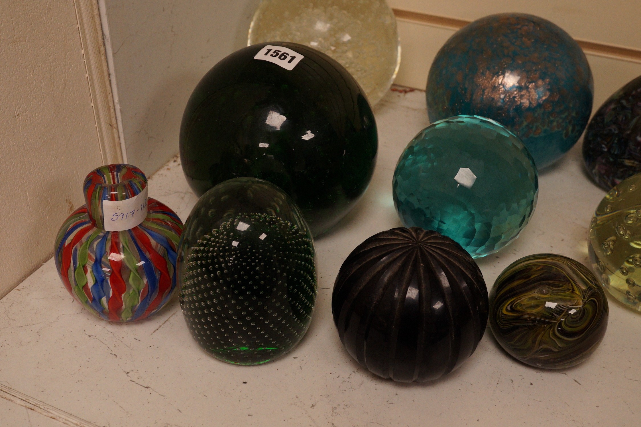 A collection of ten various glass dump weights, paperweights, etc, largest 14.5cm high